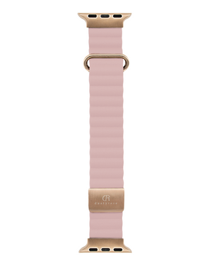 Pastel Pink watch strap with gold buckle on a white background